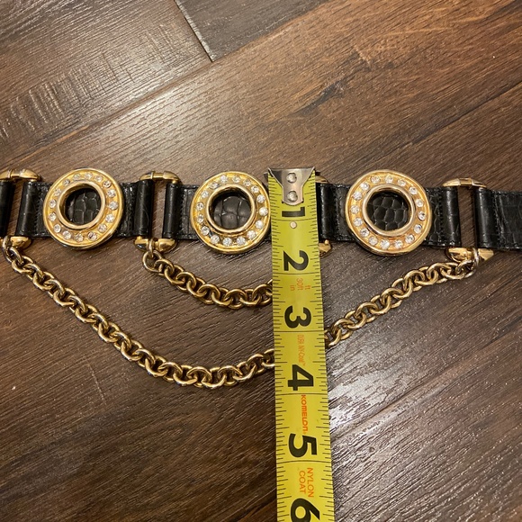 Y2K VINTAGE STREETS AHEAD CROC LEATHER BELT EMBELLISHED CHAINS RHINESTONES SZ S main image 6